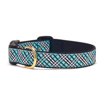 Up Country aqua plaid dog collar
