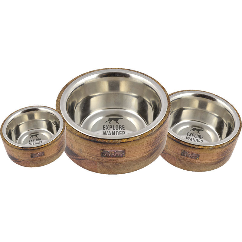 Tall Tails Stainless Steel and Wood Dog Bowl