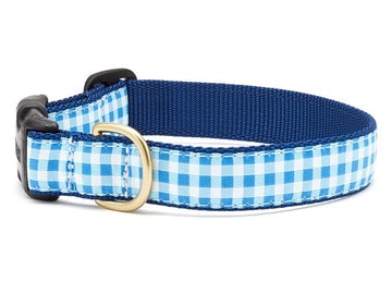 Up Country blue gingham dog collar