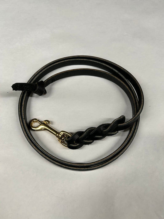 5ft x 1/2in braided leather leash with knot (black)