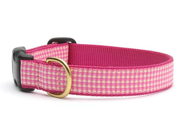 Up Country pink gingham dog collar