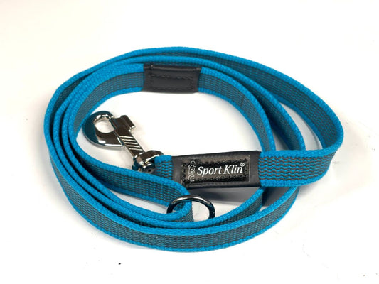 Klin Sport soft rubber lined leash with handle and O ring (blue)