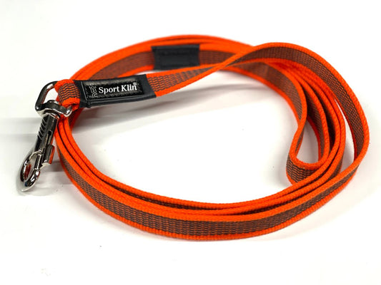 Klin Sport soft rubber lined leash with handle and O ring (orange)
